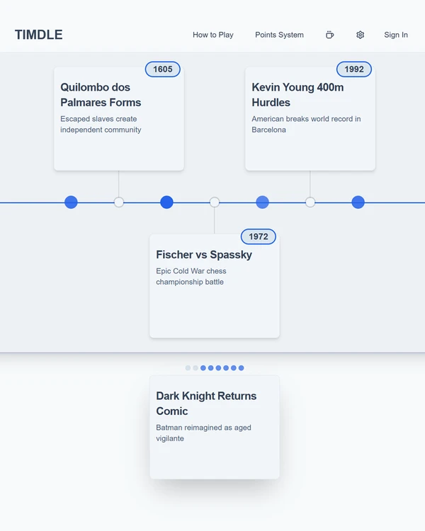 Screenshot of Timdle, a daily trivia game
