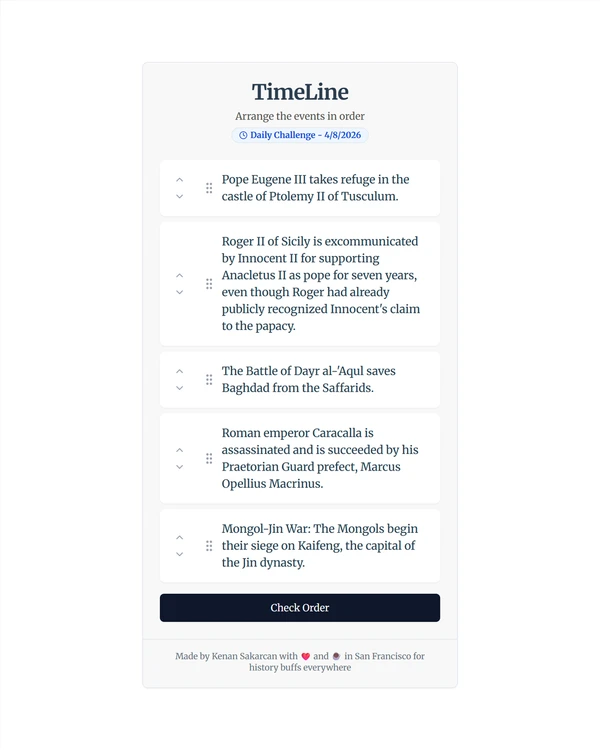 Screenshot of TimeLine, a daily trivia game