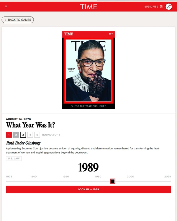Screenshot of What Year Was It?, a daily trivia game