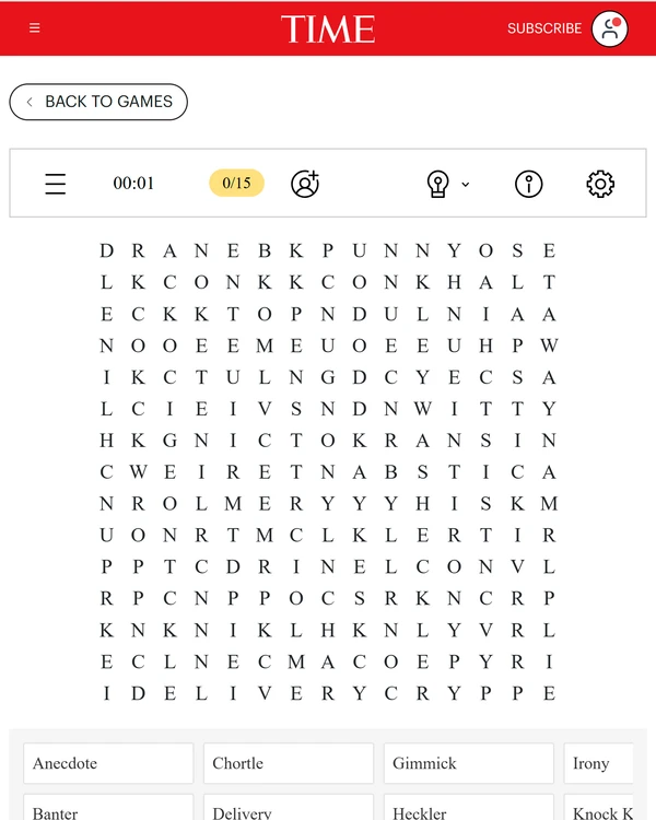 Screenshot of TIME Word Search, a word game