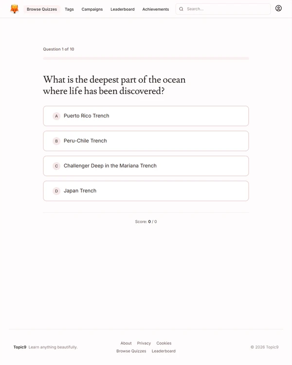 Screenshot of Topic9, a trivia game