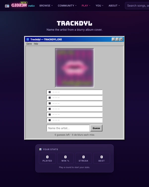 Screenshot of Trackdyl, a daily music game