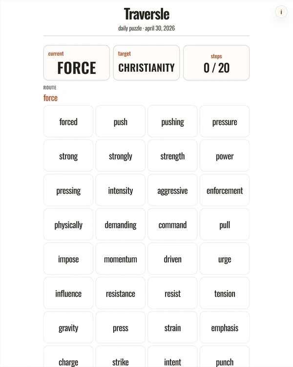 Screenshot of Traversle, a daily word game