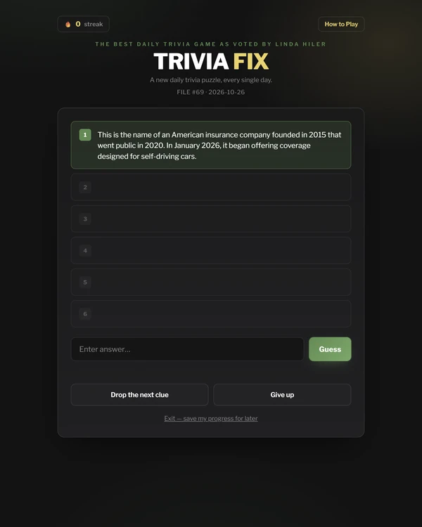 Screenshot of Trivia Fix, a daily trivia game