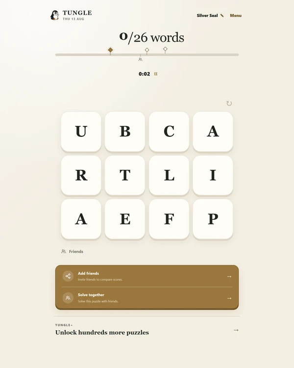 Screenshot of Tungle, a daily word game
