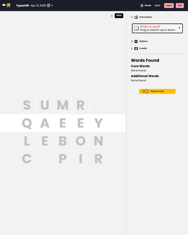 Screenshot of Typeshift, a daily word game