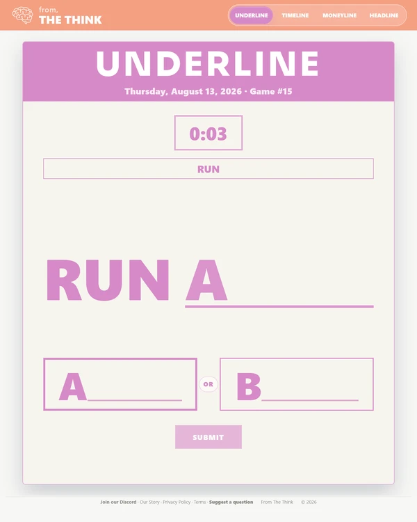 Screenshot of Underline, a daily word game