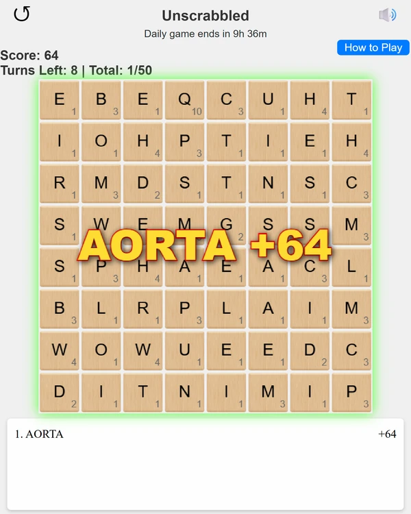 Screenshot of Unscrabbled, a daily word game