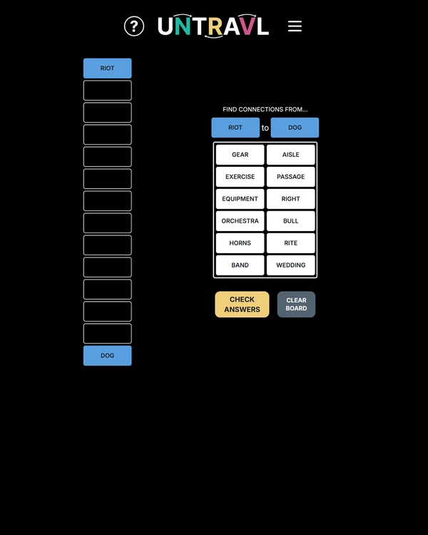 Screenshot of UNTRAVL, a daily word game