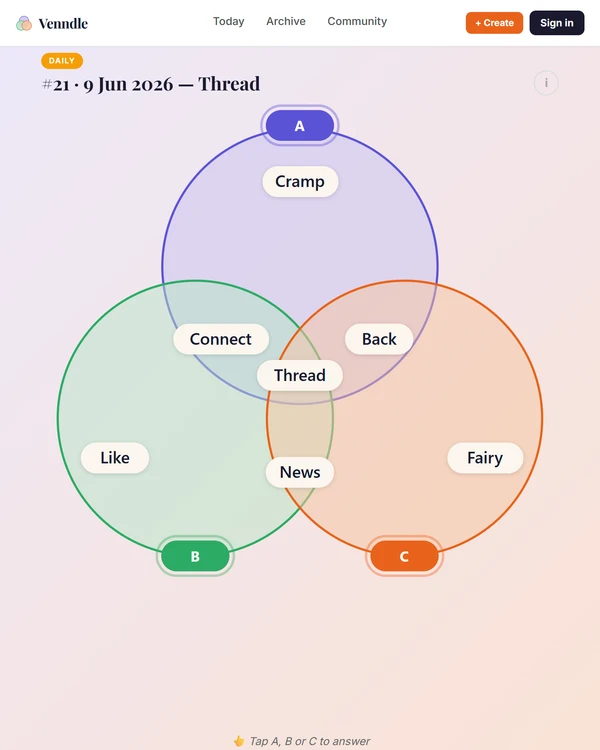 Screenshot of Venndle, a daily word game