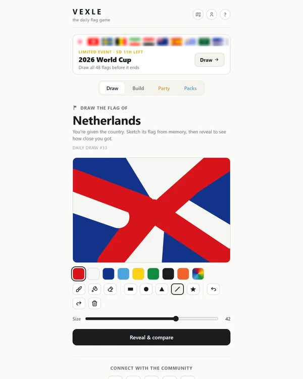 Screenshot of Vexle, a daily geography game