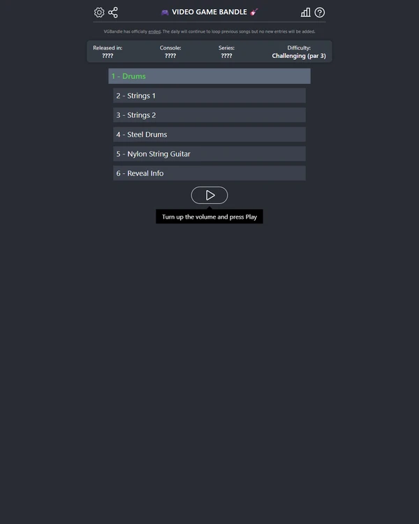 Screenshot of Video Game Bandle, a daily fandom game