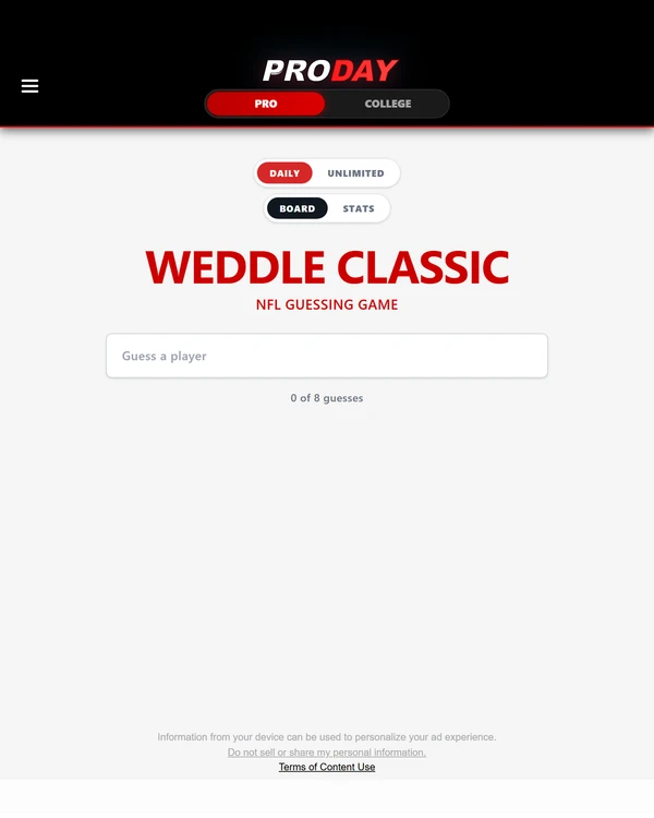 Screenshot of Weddle - NFL Wordle, a daily sports game