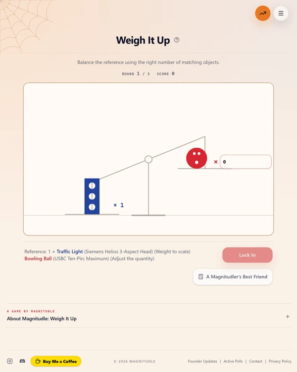Screenshot of Weigh It Up, a daily estimation game