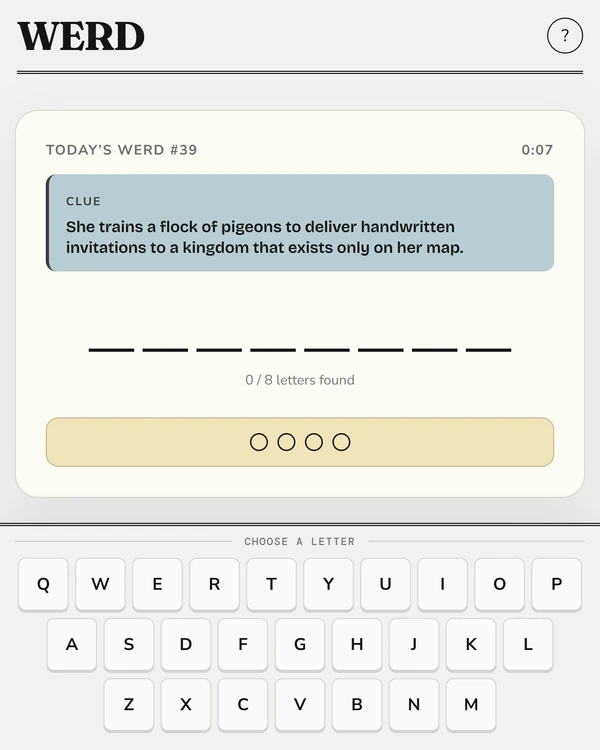 Screenshot of WERD, a daily word game