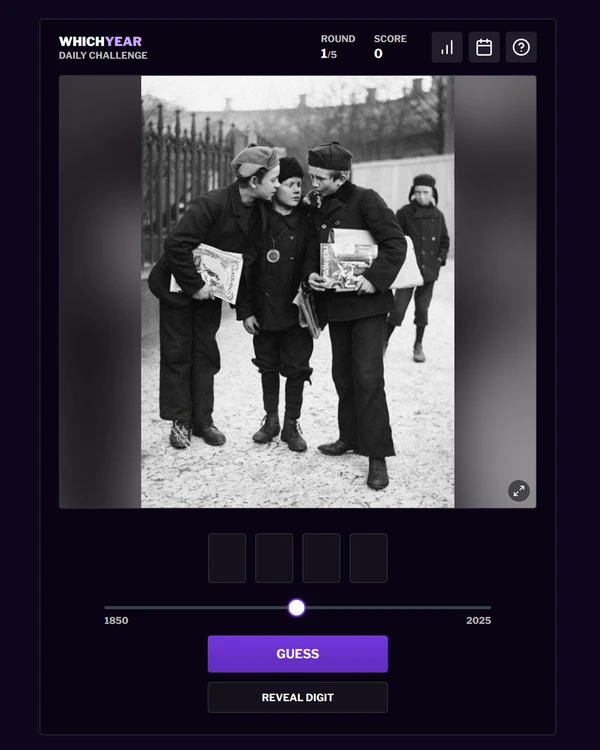 Screenshot of Which Year, a daily trivia game