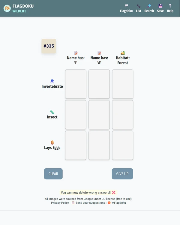 Screenshot of Wildlife Sudoku, a daily animal game