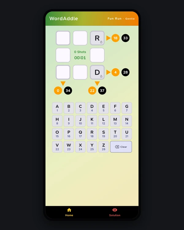 Screenshot of WordAddle, a daily word game