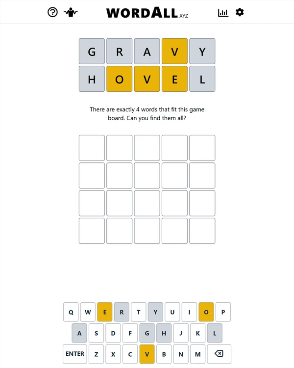 Screenshot of WordAll, a daily word game