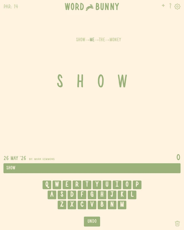 Screenshot of Word Bunny, a daily word game