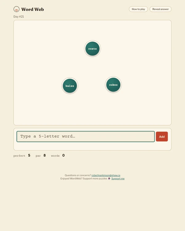 Screenshot of Word Web, a daily word game