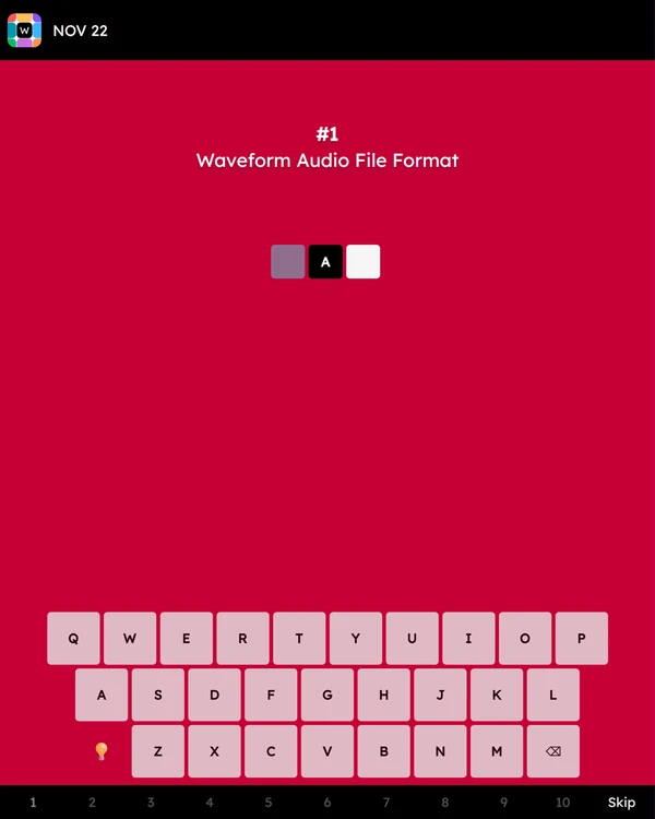 Screenshot of WordWise, a daily trivia game