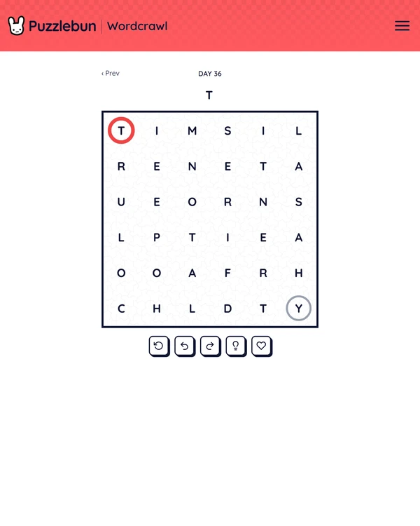 Screenshot of Wordcrawl, a daily word game
