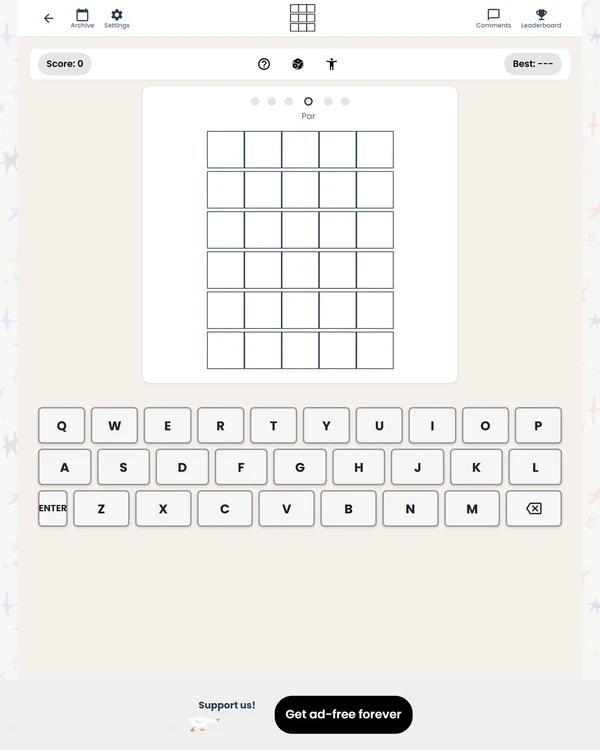 Screenshot of Wordie, a daily word game