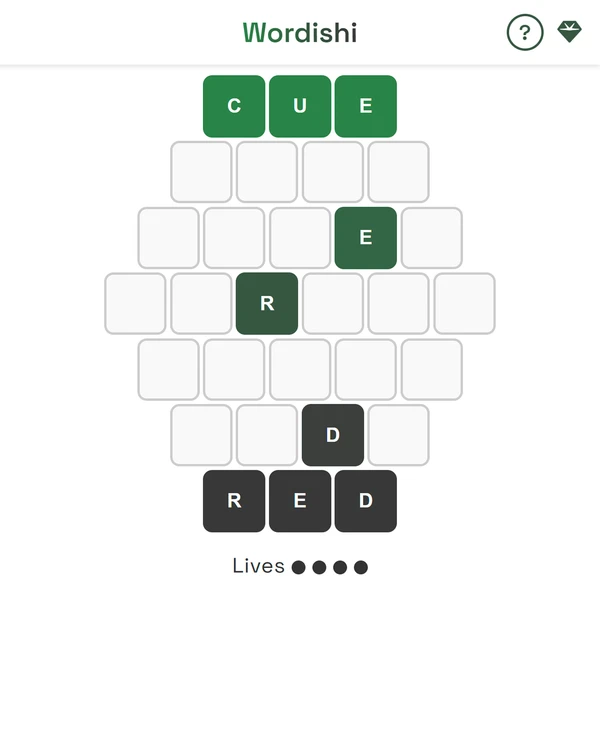 Screenshot of Wordishi, a daily word game