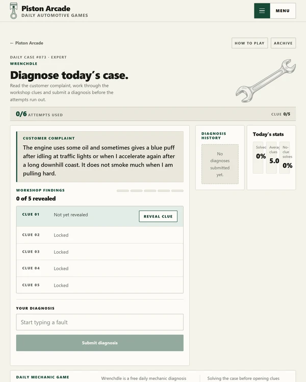 Screenshot of Wrenchdle, a daily trivia game