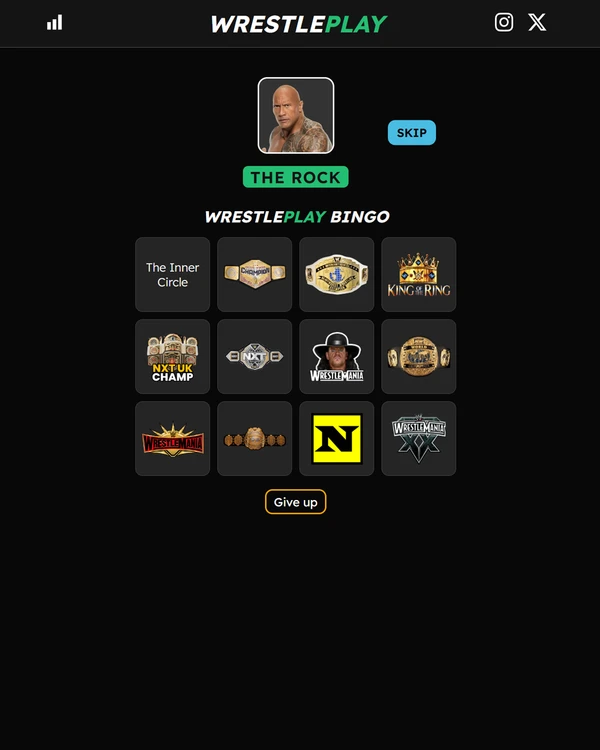 Screenshot of WrestlePlay Bingo, a daily sports game