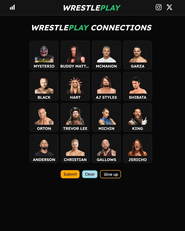 Screenshot of WrestlePlay Connections, a daily sports game