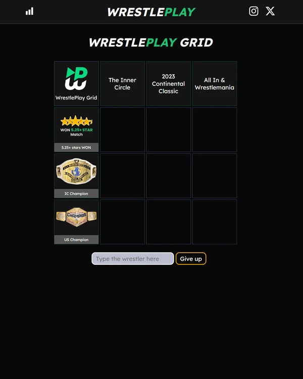 Screenshot of WrestlePlay Grid, a daily sports game