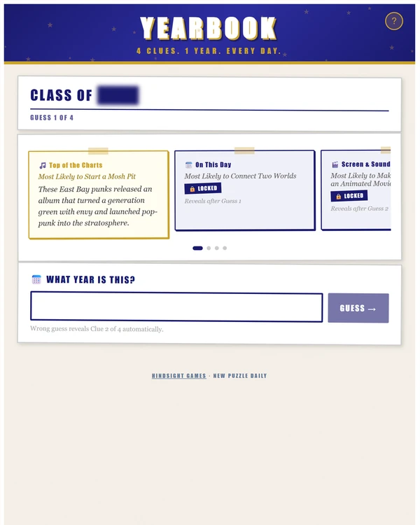 Screenshot of Yearbook, a daily trivia game