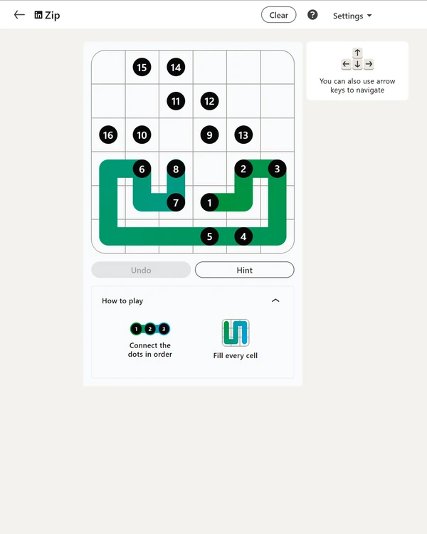 Screenshot of Zip, a daily visual game